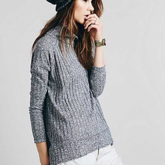 FREE PEOPLE Ribbed Mock Neck Thin Knit Sweater - Picture 6 of 11